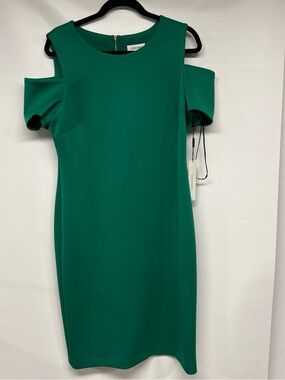 Calvin Klein Emerald Green Cold-Shoulder Sheath Dress